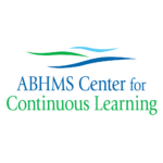 3 wavy lines in light blue, green, and blue. Below is the text in blue, "ABHMS Center for" followed by the green text, "Continuous Learning."