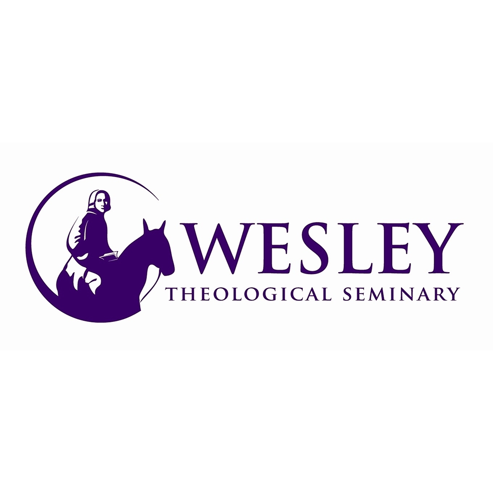 Image of a person on a horse. To the right is the text, "Wesley Theological Seminary"