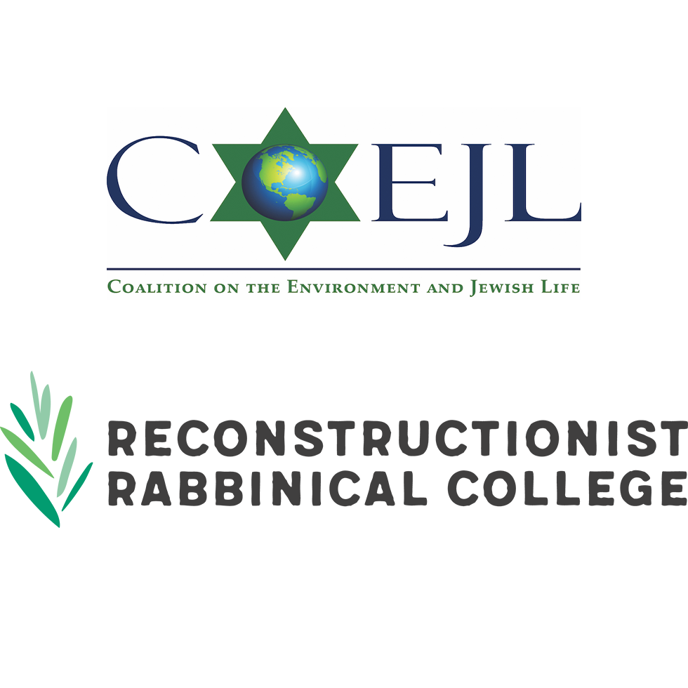 Two logos are on a white background. On top is the logo for the Coalition on the Environment and Jewish Life (COEJL) and the other is for Reconstructionist Rabbinical College.